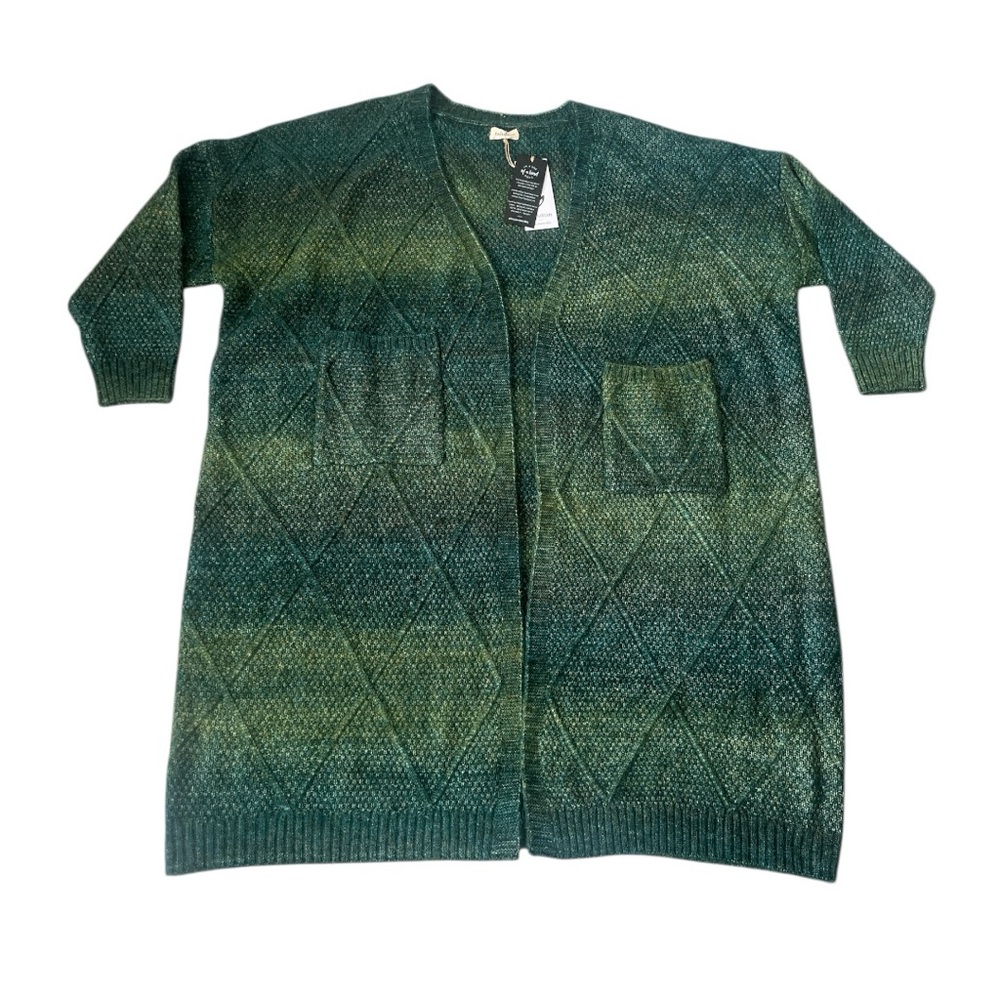 Talisman Green Ombre Long Cardigan Open Front Oversized One Size NWT - Picture 8 of 12